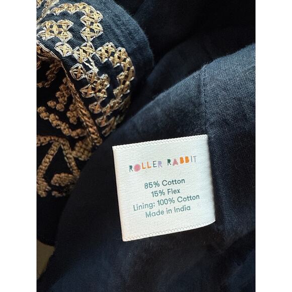 Roller Rabbit Metallic Cross Stitch Aveline Dress Navy/Gold Pockets‎ Size Small - Picture 9 of 13